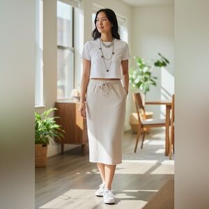 NWT Universal Thread Cream Jersey Knit Midi Skirt - Size Medium